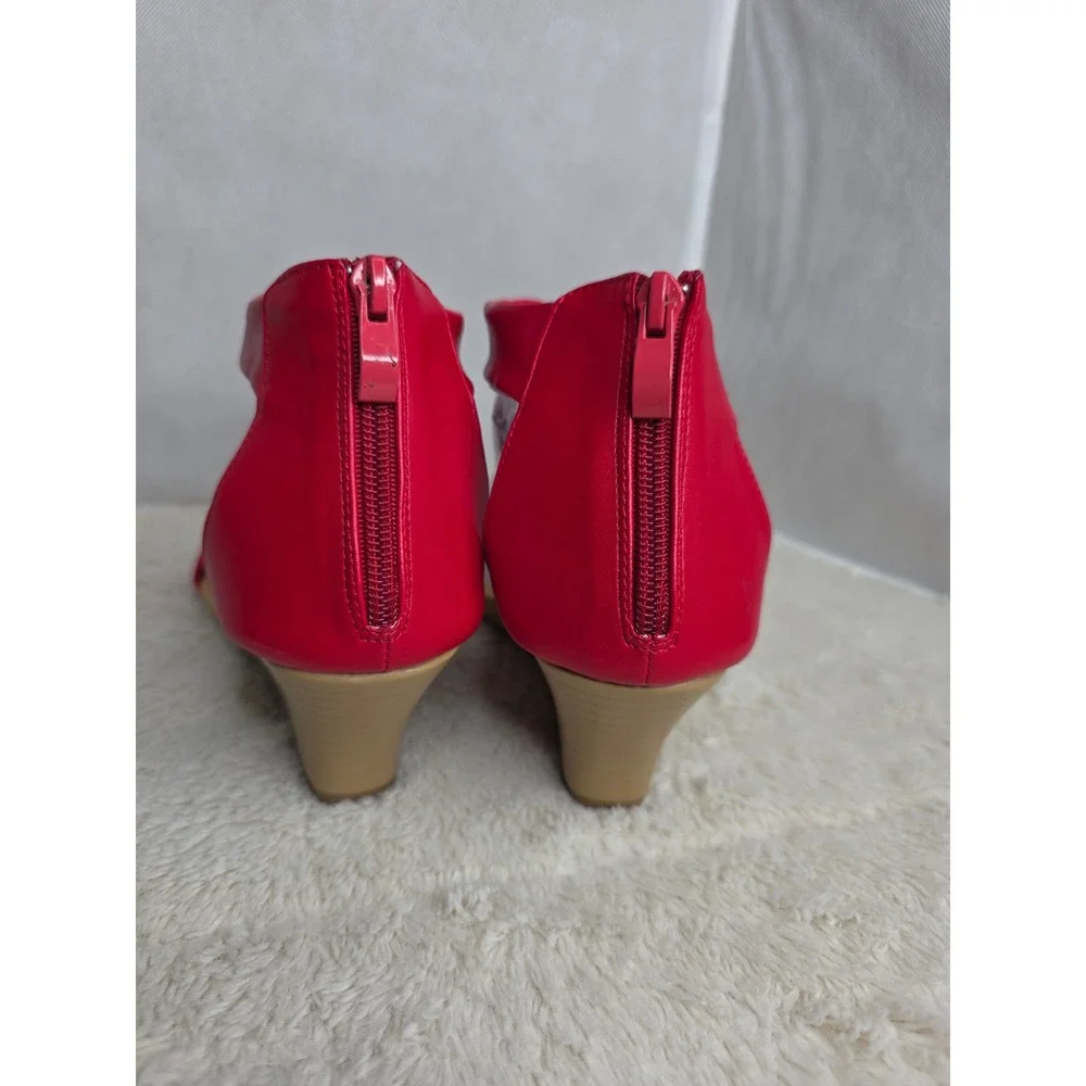 Patrizia by Spring Step Harlequin-R Red Floral Rosette Wedge Sandals EU 42 US 11